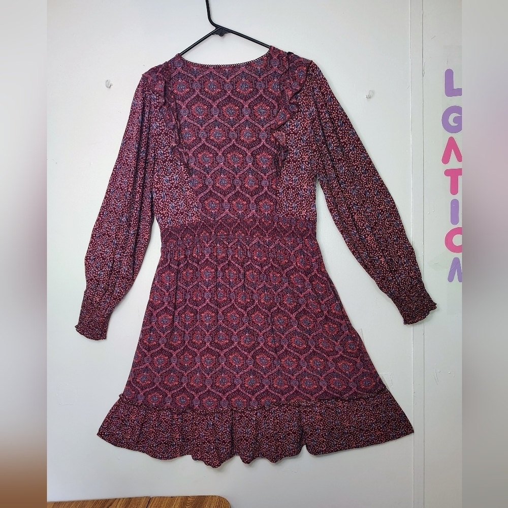 Fat Face Tie dress knee-length boho floral long-sleeved ruffles Crochet. - Picture 5 of 17